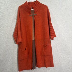 A.IDA Orange Knit Cardigan Sweater Coat Toggle Closure Pockets M Made in Italy